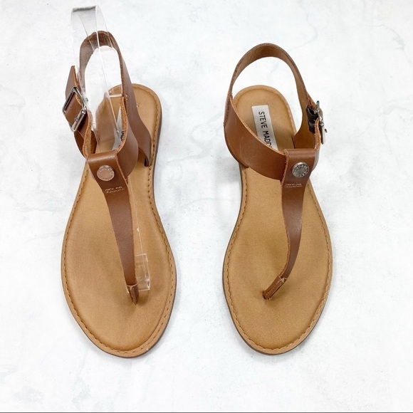 [Steve Madden] T-Strap Leather Flat Sandals - Picture 3 of 5